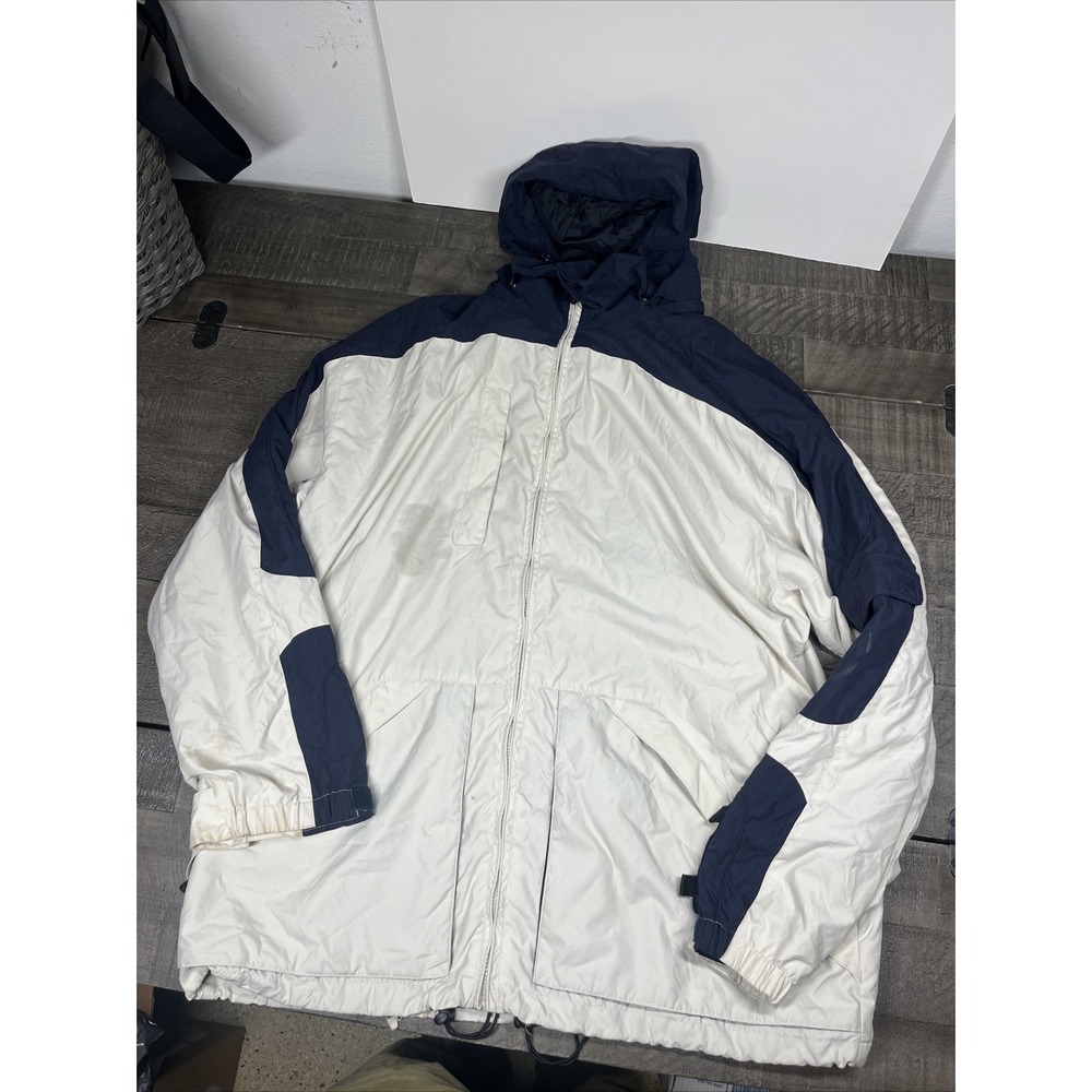 VTG Anchor Blue‎ Beige Jacket Mens XL y2k Windbreaker Full Zip Hoodie